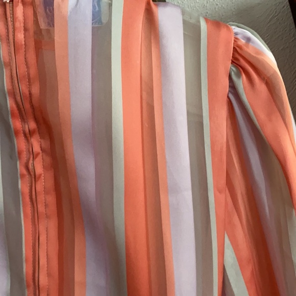 60s 70s VINTAGE LESLIE FAY SILKY LS STRIPE BELTED PRARIE BOHO MIDI DRESS 6 VTG - Picture 13 of 16